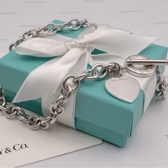 Tiffany & Co. Heart Tag Toggle Necklace Sterling Silver 925 Gift Box & Pouch - Picture 9 of 12